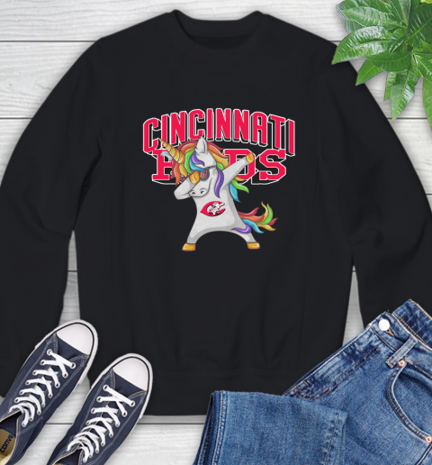 Cincinnati Reds MLB Baseball Funny Unicorn Dabbing Sports Sweatshirt 2