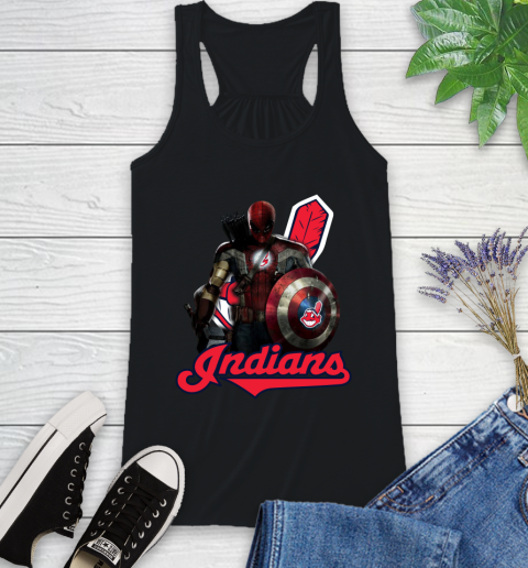 MLB Captain America Thor Spider Man Hawkeye Avengers Endgame Baseball Cleveland Indians Racerback Tank 2