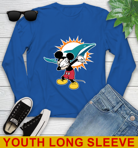 Miami Dolphins NFL Football Dabbing Mickey Disney Sports Youth Long Sleeve 10