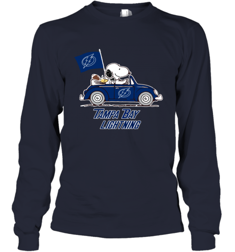Snoopy And Woodstock Ride The Tampa Bay Lightnings Car irt0 snoopy and woodstock ride the tampa bay lightnings car youth long sleeve 50 front navy