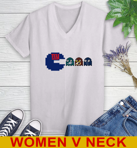 New York Giants NFL Football Pac Man Champion Women's V-Neck T-Shirt
