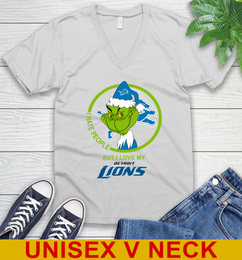 Detroit Lions NFL Christmas Grinch I Hate People But I Love My Favorite Football Team V-Neck T-Shirt
