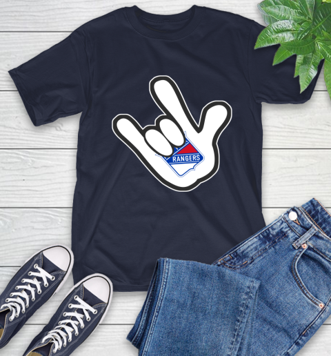 New York Rangers NHL Hockey Mickey Rock Hand Disney T-Shirt 4