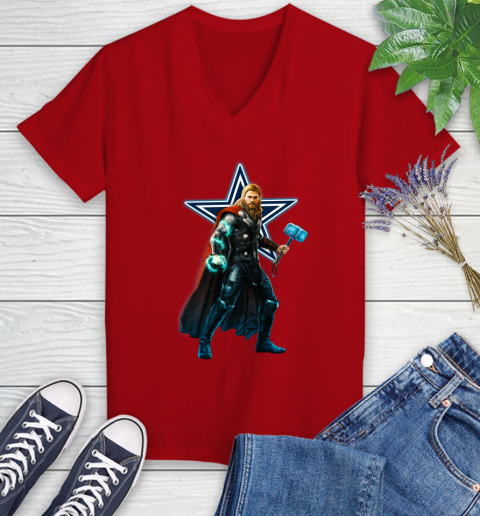 NFL Thor Avengers Endgame Football Dallas owboys Women's V-Neck T-Shirt 12