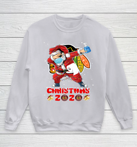 Chicago Blackhawks Funny Santa Claus Dabbing Christmas 2020 NHL Youth Sweatshirt 3