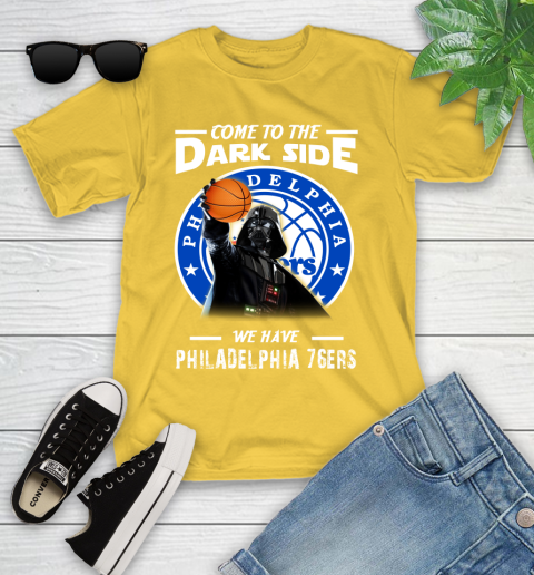 NBA Come To The Dark Side We Have Philadelphia 76ers Star Wars Darth Vader Basketball Youth T-Shirt 10