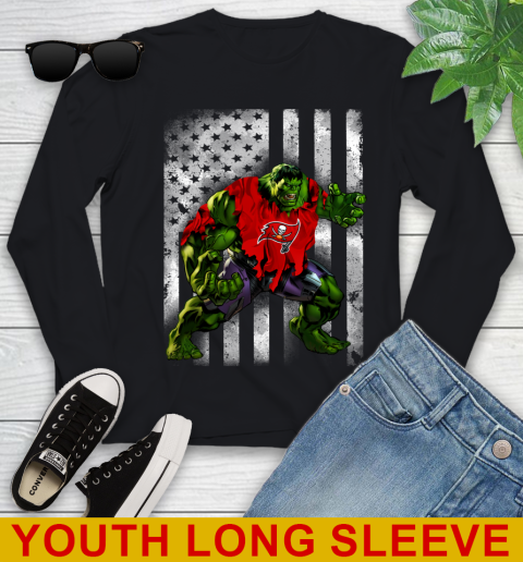 Tampa Bay Buccaneers Hulk Marvel Avengers NFL Football American Flag Youth Long Sleeve