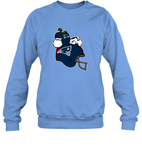 szlk snoopy and woodstock resting on new englands patriots helmet sweatshirt 35 front carolina blue