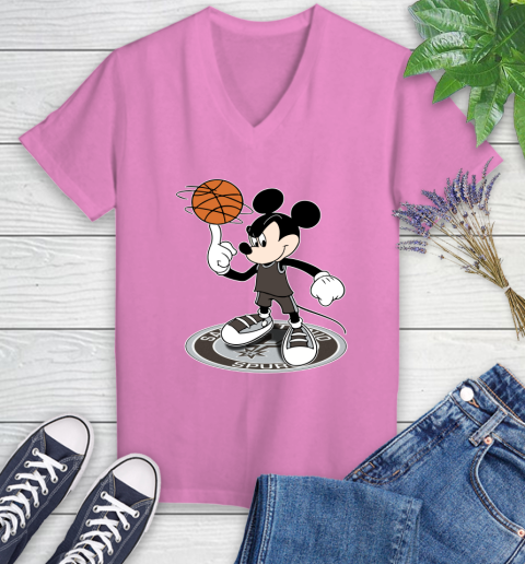NBA Basketball San Antonio Spurs Cheerful Mickey Disney Shirt Women's V-Neck T-Shirt 12