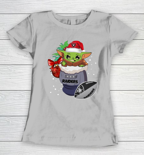 Oakland Raiders Christmas Baby Yoda Star Wars Funny Happy NFL Women's T-Shirt 6