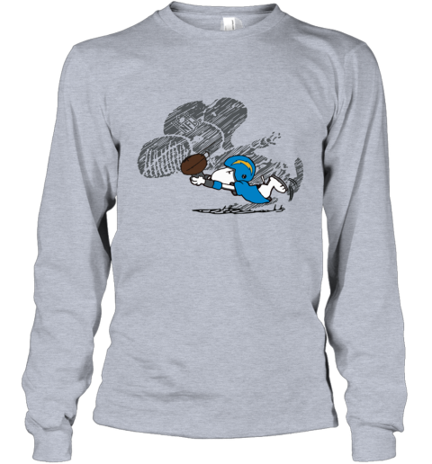 u7k9 los angeles chargers snoopy plays the football game long sleeve tee 14 front sport grey