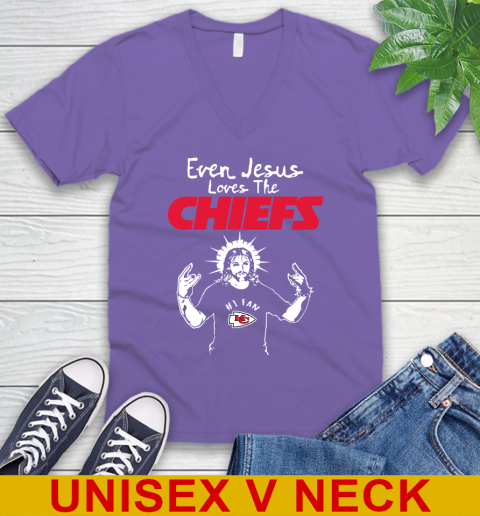 Kansas City Chiefs NFL Football Even Jesus Loves The Chiefs Shirt V-Neck T-Shirt 8