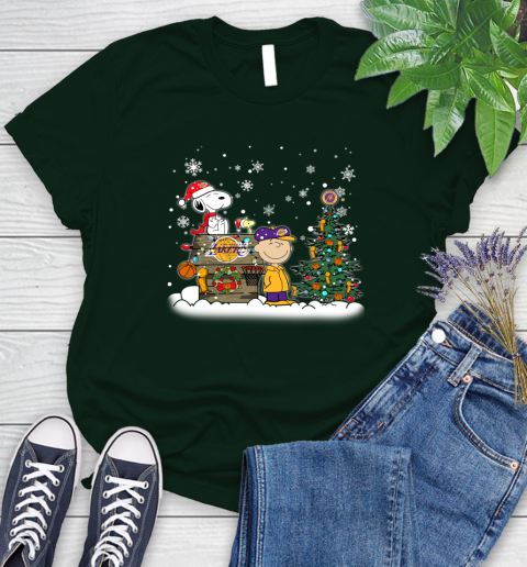 Los Angeles Lakers NBA Basketball Christmas The Peanuts Movie Snoopy Championship Women's T-Shirt 6