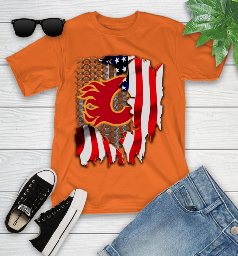 Calgary Flames NHL Hockey American Flag Youth T-Shirt 9