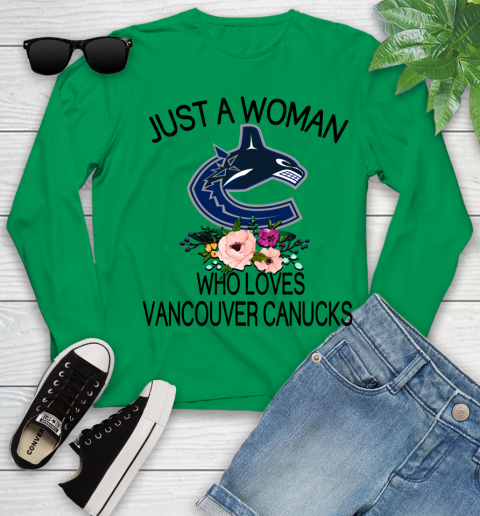 NHL Just A Woman Who Loves Vancouver Canucks Hockey Sports Youth Long Sleeve 4