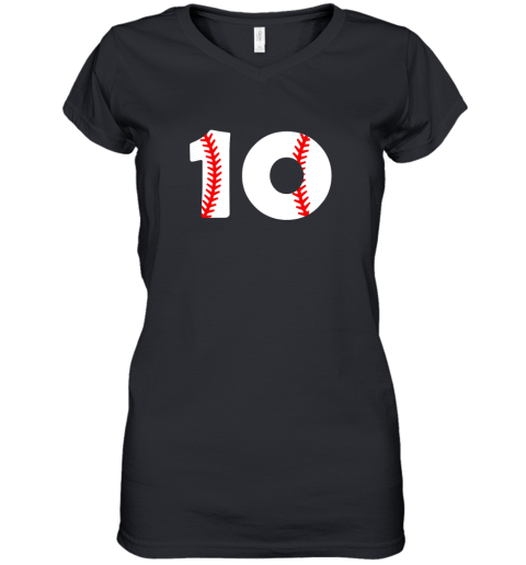 Tenth Birthday 10th BASEBALL Shirt  Number 10 Born In 2009 Women's V-Neck T-Shirt