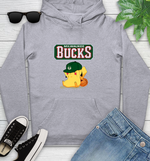 NBA Pikachu Basketball Sports Milwaukee Bucks Youth Hoodie 6