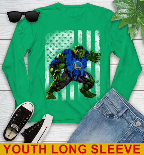 Golden State Warriors Hulk Marvel Avengers NBA Basketball American Flag Youth Long Sleeve 7