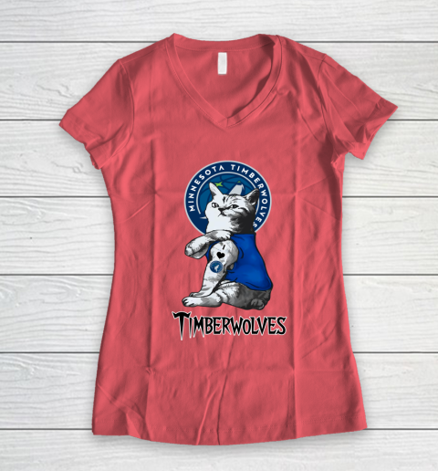 NBA Basketball My Cat Loves Minnesota Timberwolves Women's V-Neck T-Shirt 4