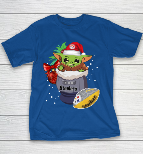 Pittsburgh Steelers Christmas Baby Yoda Star Wars Funny Happy NFL Youth T-Shirt 8