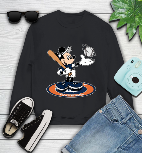 MLB Baseball Detroit Tigers Cheerful Mickey Disney Shirt Youth Sweatshirt