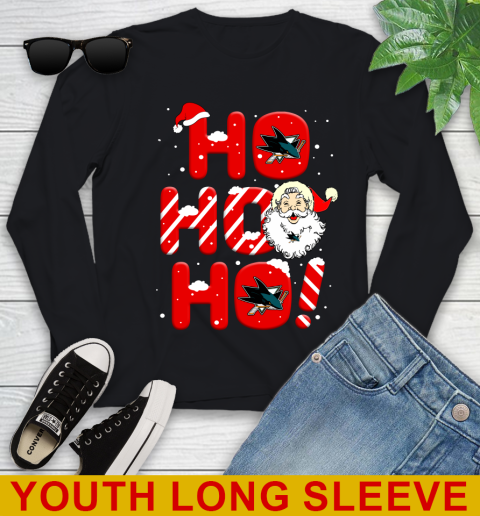 San Jose Sharks NHL Hockey Ho Ho Ho Santa Claus Merry Christmas Shirt Youth Long Sleeve