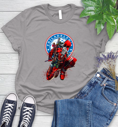 NBA Deadpool Marvel Comics Sports Basketball Philadelphia 76ers Women's T-Shirt 5