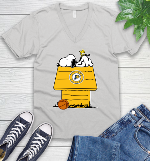 Indiana Pacers NBA Basketball Snoopy Woodstock The Peanuts Movie V-Neck T-Shirt