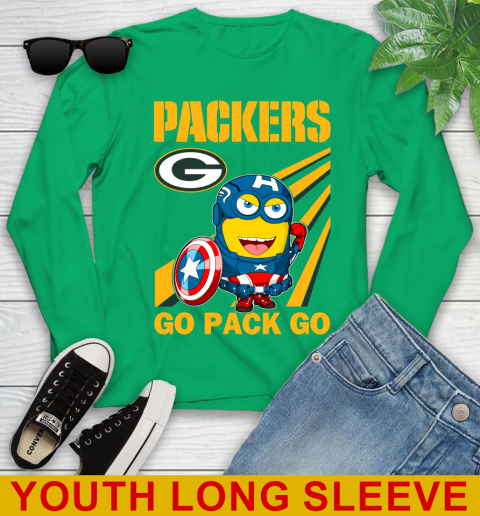 NFL Football Green Bay Packers Captain America Marvel Avengers Minion Shirt Youth Long Sleeve 7