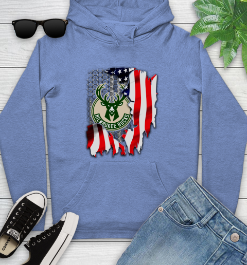 Milwaukee Bucks NBA Basketball American Flag Youth Hoodie 13