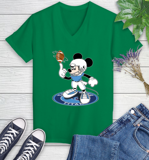 NFL Football Tennessee Titans Cheerful Mickey Disney Shirt Women's V-Neck T-Shirt 5