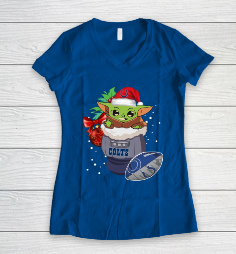 Indianapolis Colts Christmas Baby Yoda Star Wars Funny Happy NFL Women's V-Neck T-Shirt 9