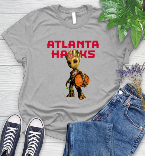 Atlanta Hawks NBA Basketball Groot Marvel Guardians Of The Galaxy Women's T-Shirt 5