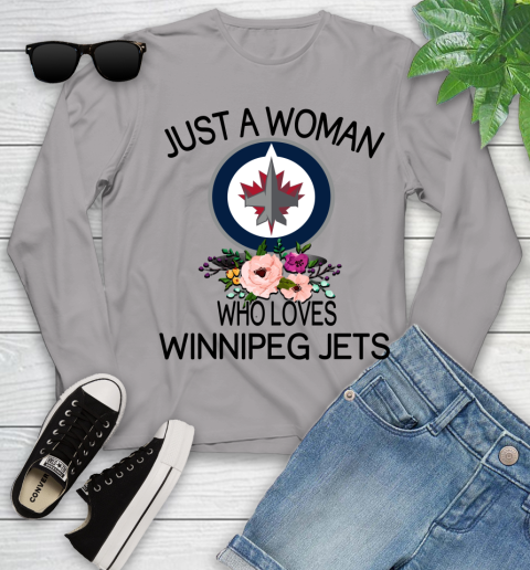 NHL Just A Woman Who Loves Winnipeg Jets Hockey Sports Youth Long Sleeve 3