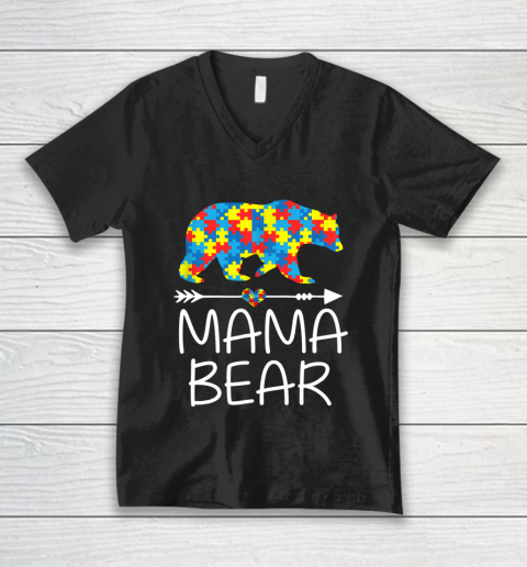 Mama Bear Autism Awareness T Shirt Autism Mom Mommy V-Neck T-Shirt