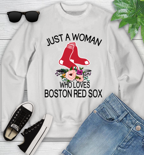 MLB Just A Woman Who Loves Boston Red Sox Baseball Sports Youth Sweatshirt