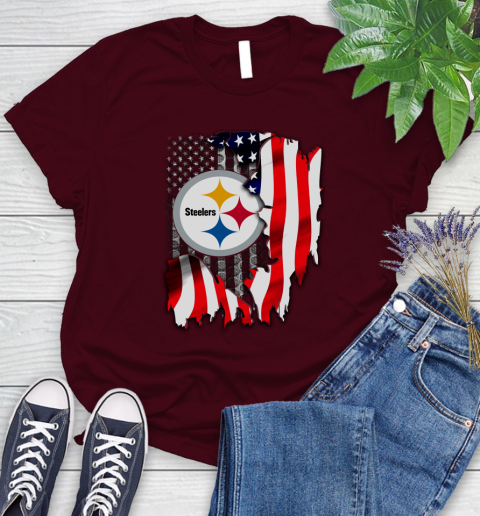Pittsburgh Steelers NFL Football American Flag Women's T-Shirt 7