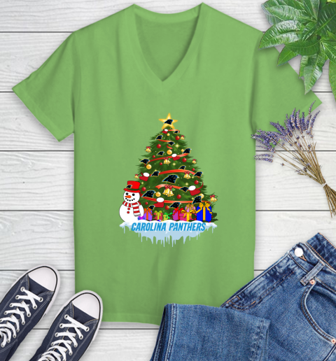 Carolina Panthers Merry Christmas NFL Football Sports Women's V-Neck T-Shirt 11