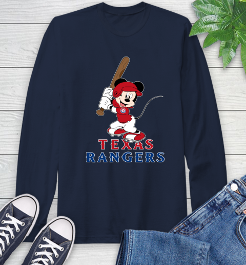 MLB Baseball Texas Rangers Cheerful Mickey Mouse Shirt Long Sleeve T-Shirt 4