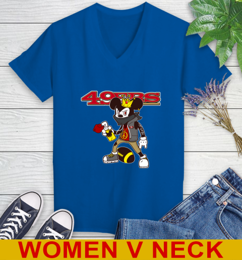 San Francisco 49ers NFL Football Mickey Peace Sign Sports Women's V-Neck T-Shirt 11