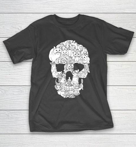 Cat Skull Halloween Funny Goth Punk Emo Graphic Gift T-Shirt