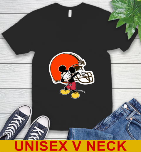 Cleveland Browns NFL Football Dabbing Mickey Disney Sports V-Neck T-Shirt 2