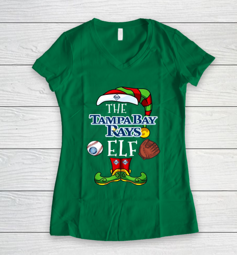 Tampa Bay Rays Christmas ELF Funny MLB Women's V-Neck T-Shirt 3