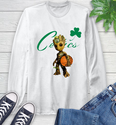 Boston Celtics NBA Basketball Groot Marvel Guardians Of The Galaxy Long Sleeve T-Shirt