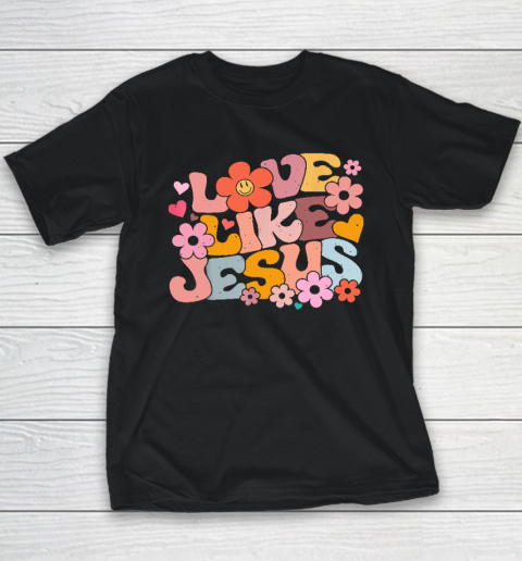 Love Like Jesus Christian Bible Verse Trendy Floral Heart Youth T-Shirt