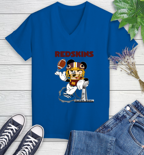 NFL Washington Redskins Mickey Mouse Disney Super Bowl Football T Shirt Women's V-Neck T-Shirt 24