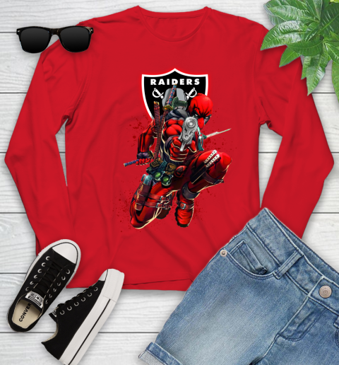 NFL Deadpool Marvel Comics Sports Football Oakland Raiders Youth Long Sleeve 11
