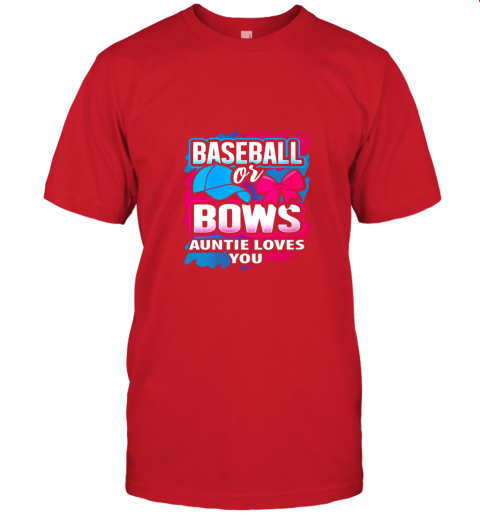 jotx womens baseball or bows auntie loves you gender reveal pink or blue jersey t shirt 60 front red