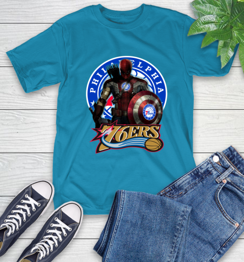 Philadelphia 76ers NBA Basketball Captain America Thor Spider Man Hawkeye Avengers (1) T-Shirt 8
