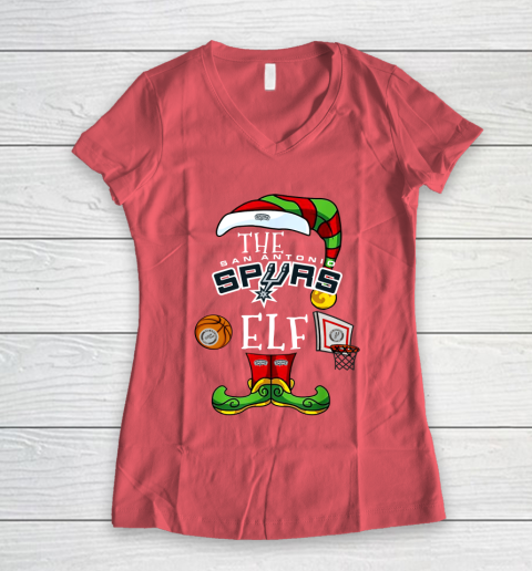 San Antonio Spurs Christmas ELF Funny NBA Women's V-Neck T-Shirt 4